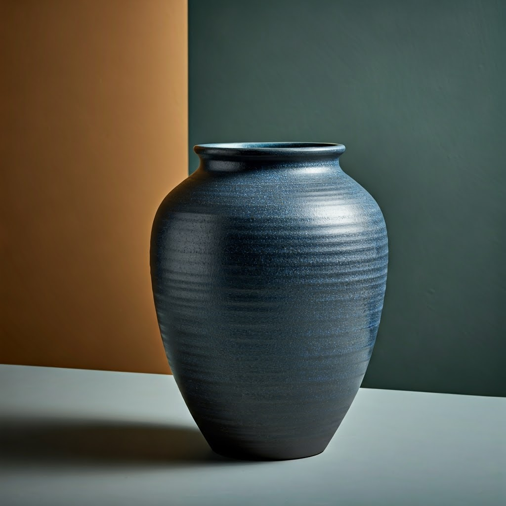Jarrón de cerámica artesanal de diseño en tono azul ultramarino, elaborado a mano con esmaltado satinado. Perfecto para proyectos de decoración de interiores con cerámica artesanal en ambientes elegantes