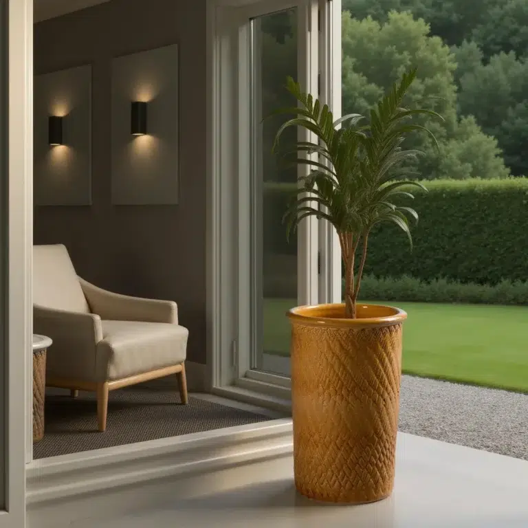 macetón de cerámica esmaltado amarillo