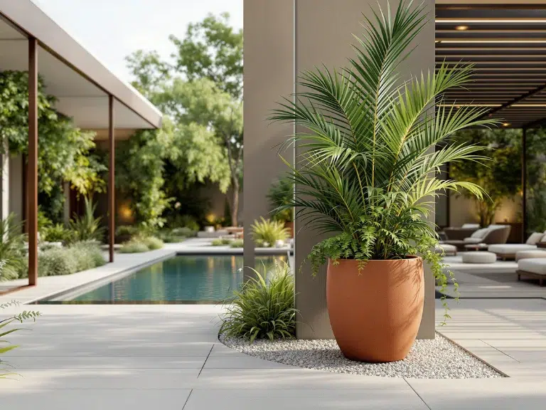 render tinaja de cerámica en jardín como idea de decoración con tinajas grandes de barro