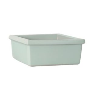 Tiesto para bonsái cuadrado en cerámica esmaltada azul cielo, ideal para árboles formales y estilos interiores minimalistas.