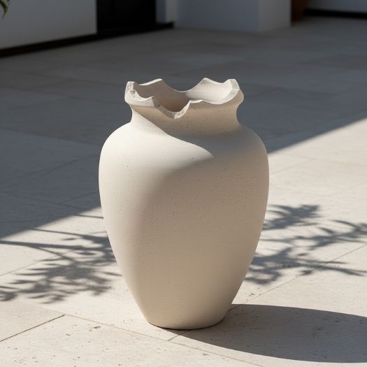 vasija de barro blanco ideal para exteriores