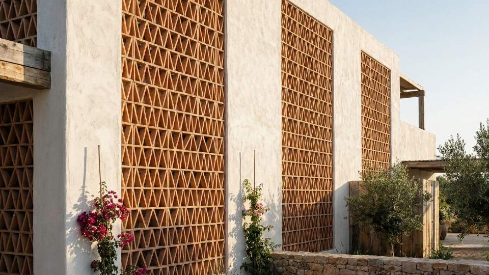 ejemplo de celosia de barro en fachada mediterranea